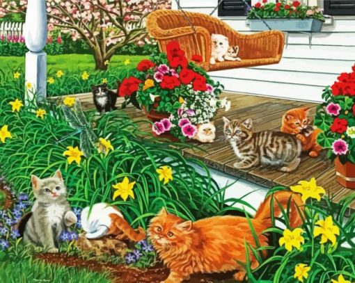 Cats Playing In Garden paint by number