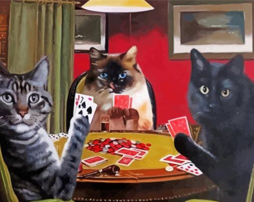 Cats Playing Poker paint by number