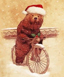 Christmas Bear On Bike paint by number