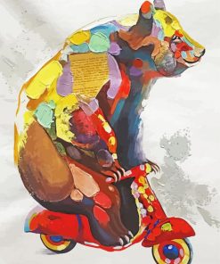 Colorful Bear On Motorcycle Art paint by number