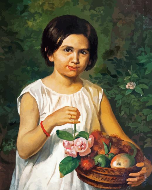 Girl Holding Basket paint by number
