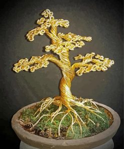 Golden Metal Tree In Pot paint by number