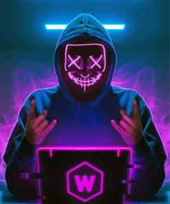 Hacker With Neon Mask paint by number