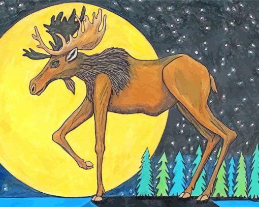 Moose And Moon Art paint by number