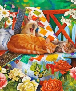 Sleepy Cats In Garden paint by number