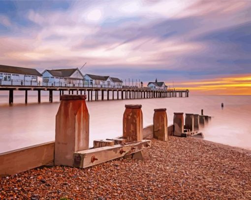 Southwold Beach At Sunset paint by number