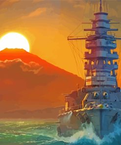 War Ship At Sunset paint by number