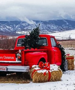 Aesthetic Classic Red Pick Up In Snow paint by number