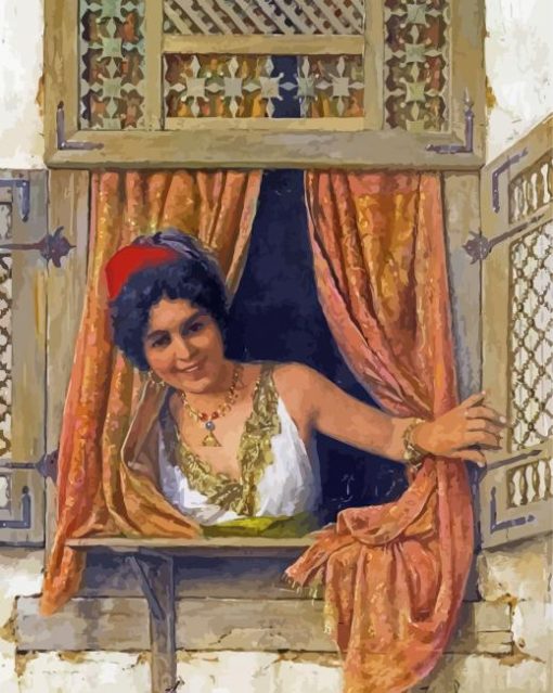 Arab Woman In Window paint by number