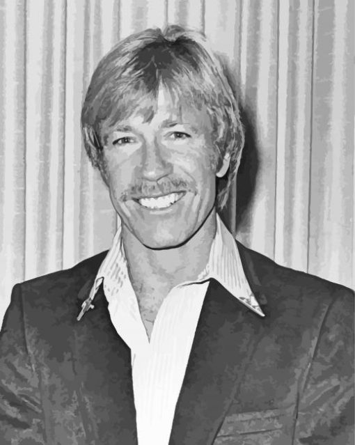 Black And White Young Chuck Norris paint by number