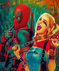 Cool Harley And Deadpool paint by number