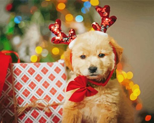 Cute Santa Puppy paint by number