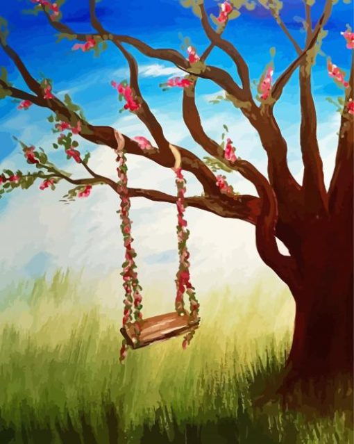 Floral Tree Swing paint by number