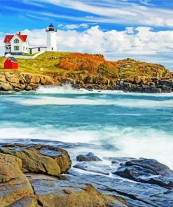 Nubble Lighthouse Seascape paint by number