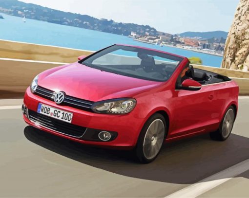 Red Vw Cabriolet paint by number