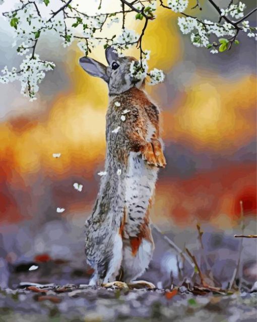 Small Rabbit With Flowers paint by number