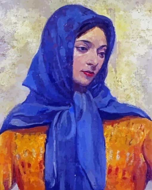 Woman With Blue Scarf paint by number