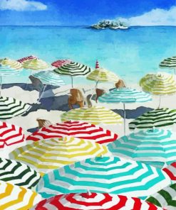 Aesthetic Beach With Umbrellas Art paint by number