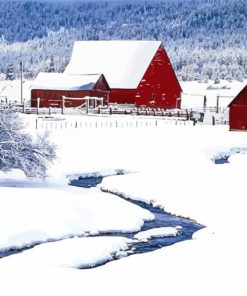 Barns With Snow paint by number