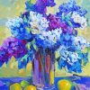 Blue Flowers Vase And Lemons Art paint by number