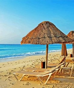 Chairs And Umbrellas Peru Ocean Beach paint by number