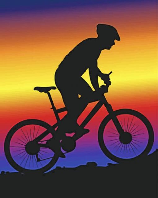 Mountainbiker Sunset Silhouette paint by number