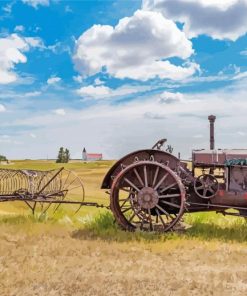 Old Tractor In Hay Field paint by number