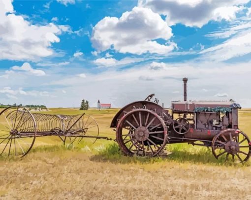 Old Tractor In Hay Field paint by number