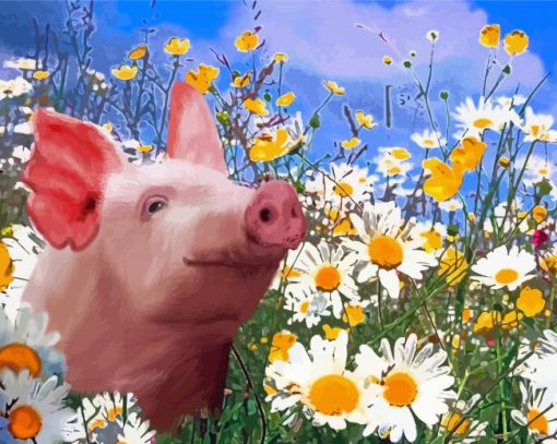 Pig In Daisy Field paint by number