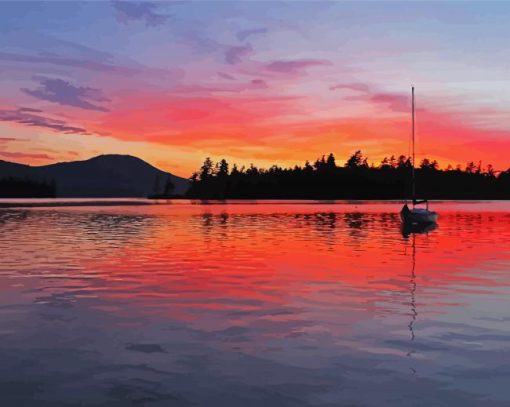 Squam Lake Sunset Reflection paint by number