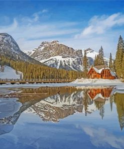 Winter Cabin In The Forest Landscape paint by number