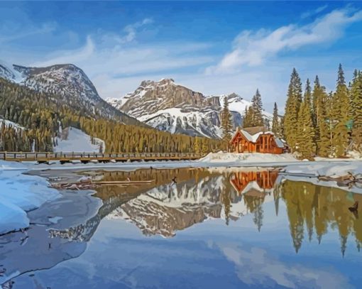 Winter Cabin In The Forest Landscape paint by number