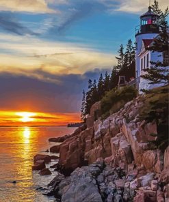 Bass Harbor Lighthouse At Sunset paint by number