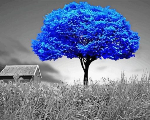 Monochrome Blue Tree paint by number