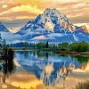 Snowy Teton Mountain Water Reflection paint by number