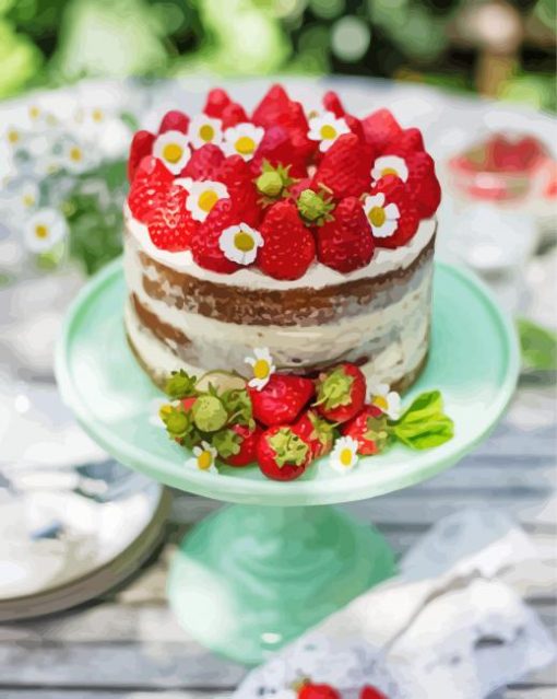 Strawberry And Daisies Cake paint by number