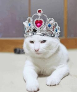 White Cat Animal With Crown paint by number