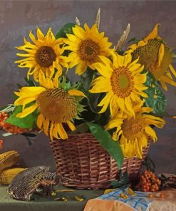 Sunflowers Basket On Table paint by number