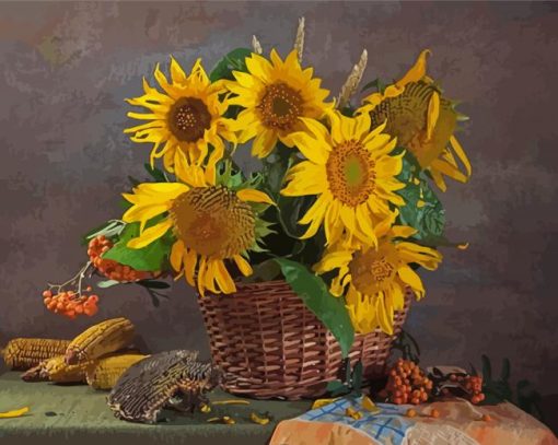 Sunflowers Basket On Table paint by number