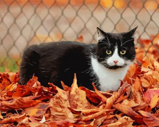 Autumn Leaves With Black Cat paint by number