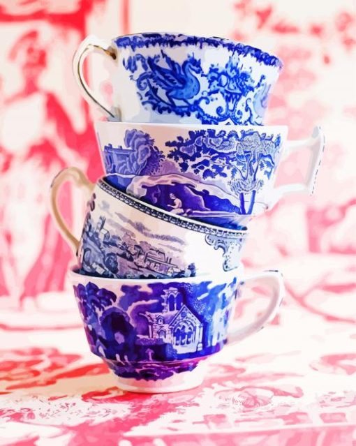 Chinese Stacked Tea Cups paint by number