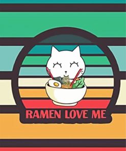 Cute Cat Eating Ramen Art paint by number