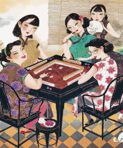 Asian Ladies Playing Paint By Numbers